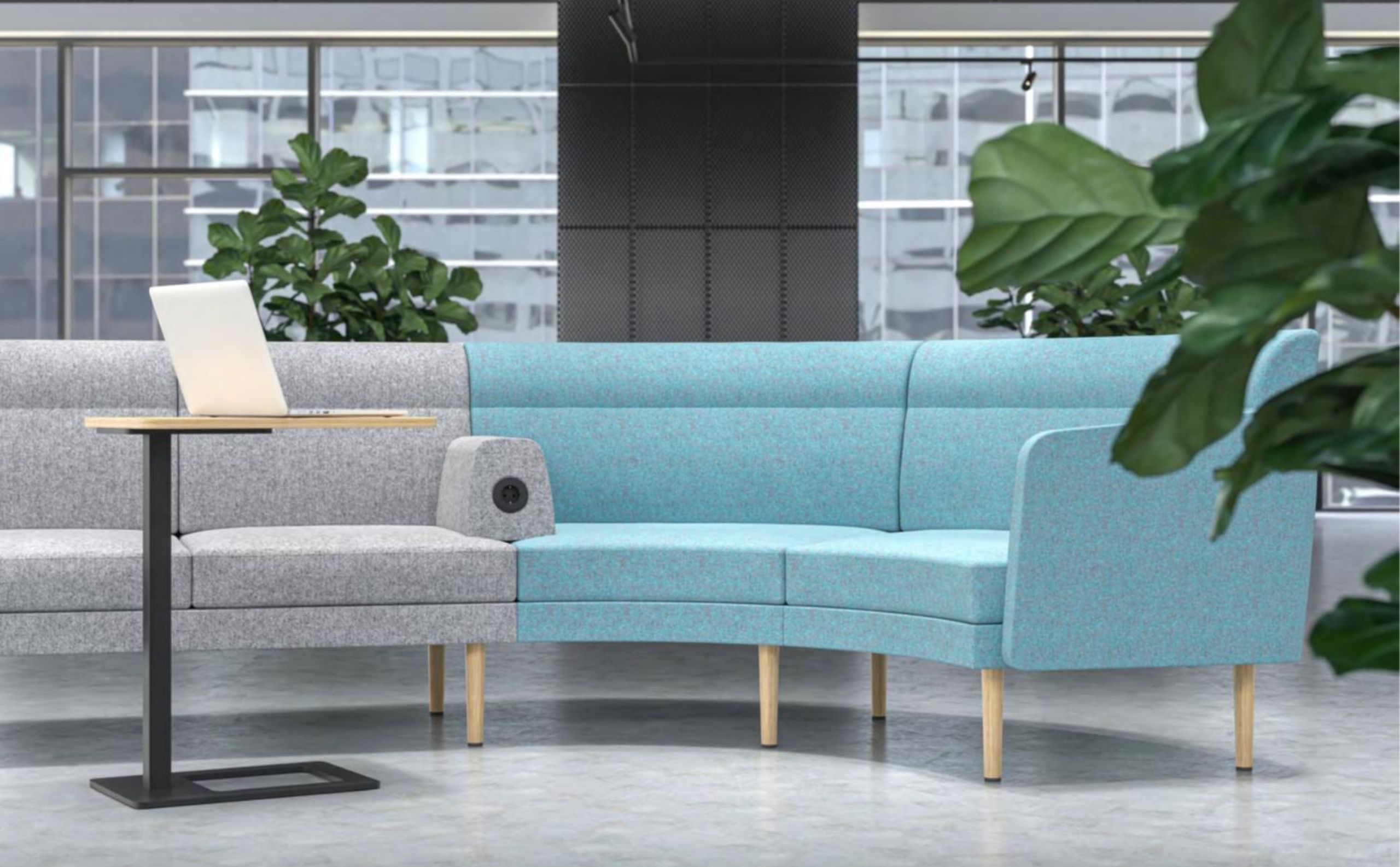 Blue grey couch for office