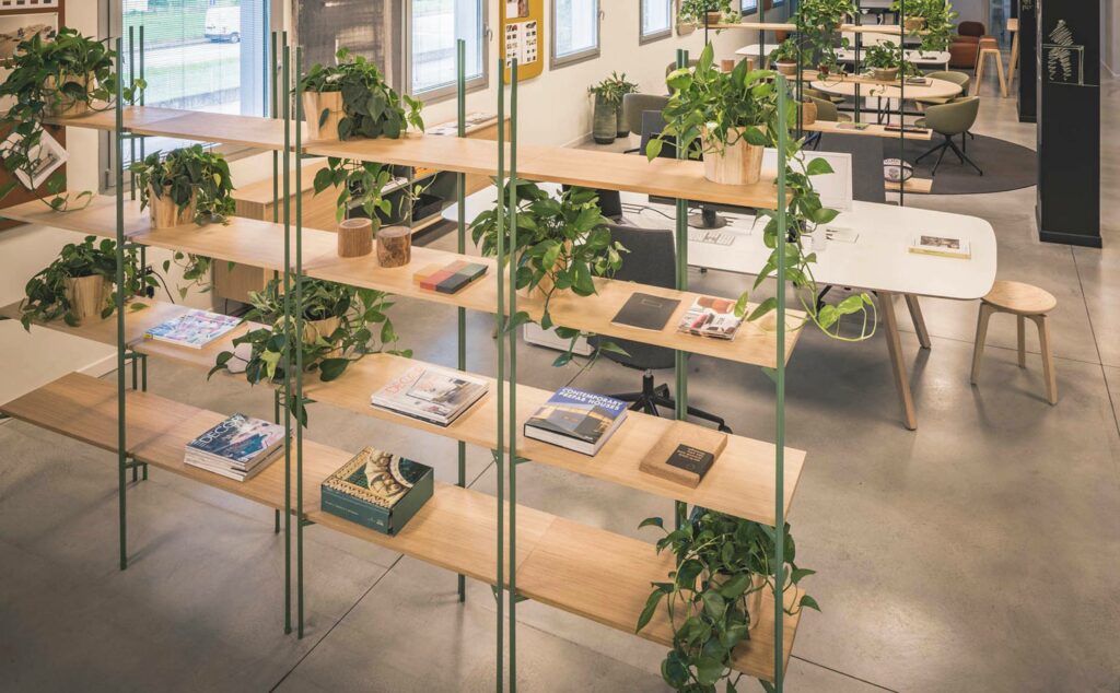 bookshelf with plants for office